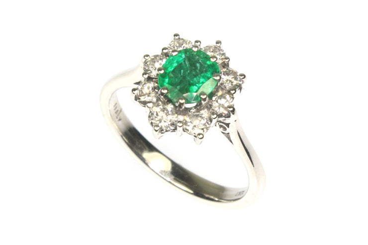 Natural Emerald and .65ctw Diamond Halo Ring