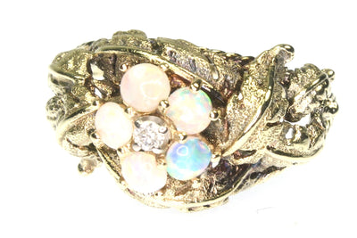 Opal and Diamond Frond Ring